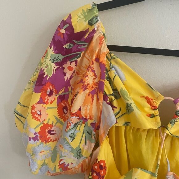 H&M Women's Floral Print Puff Sleeve Open Back Top - Picture 9 of 9